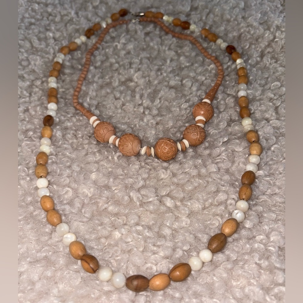 Natural Wood Beaded Necklaces